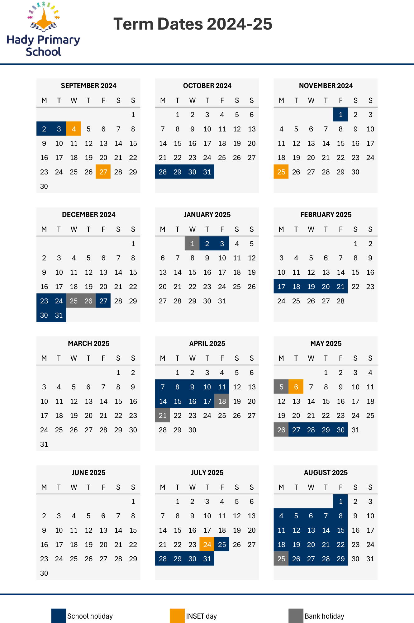 Term dates calendar 2024-25 and link to pdf